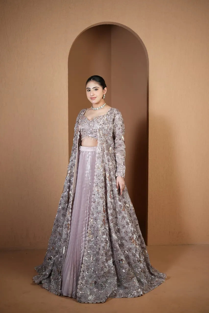 Lilac Sequin Jacket Lehenga Set