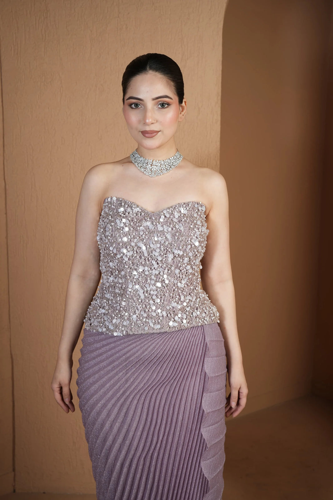 Lilac Sequin Drape Skirt Set