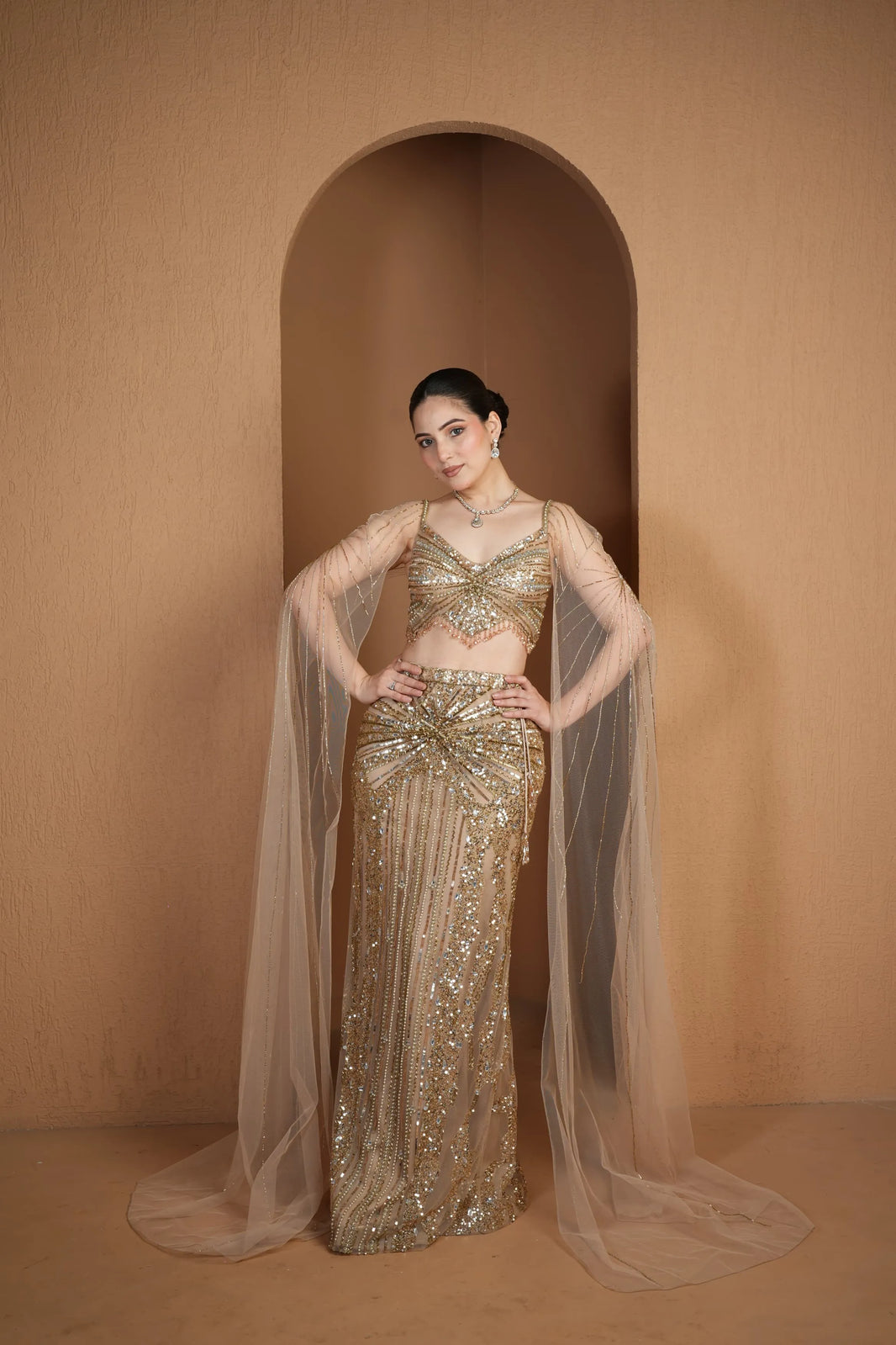 Gold Sequin Cape Set
