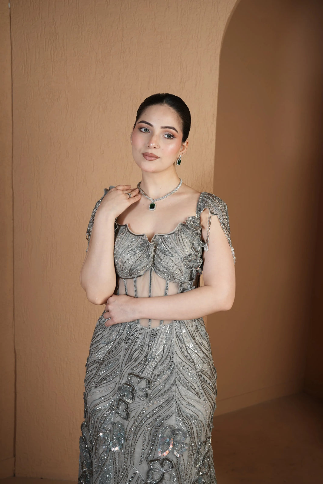 Silver Corset Mermaid Gown