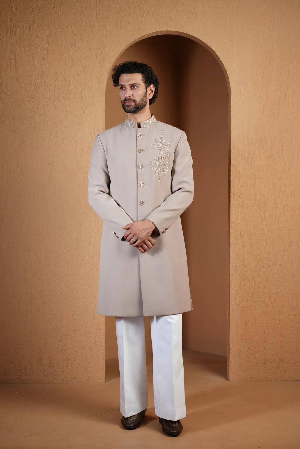Ash Motif Achkan Set