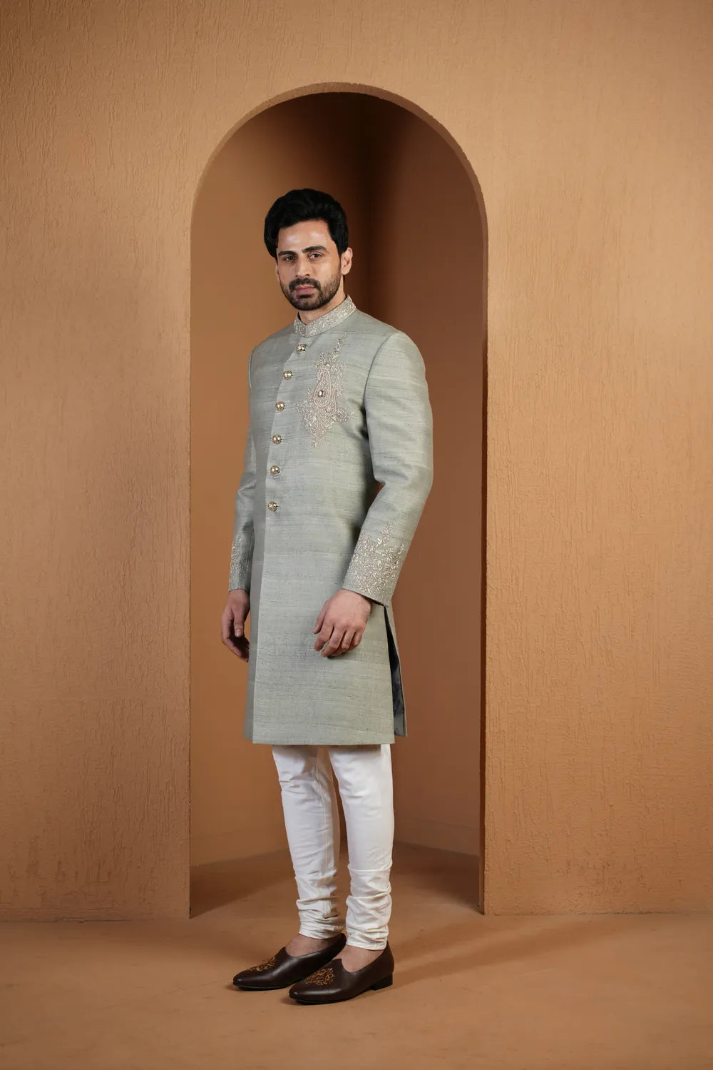 Pistachio Motif Achkan Set