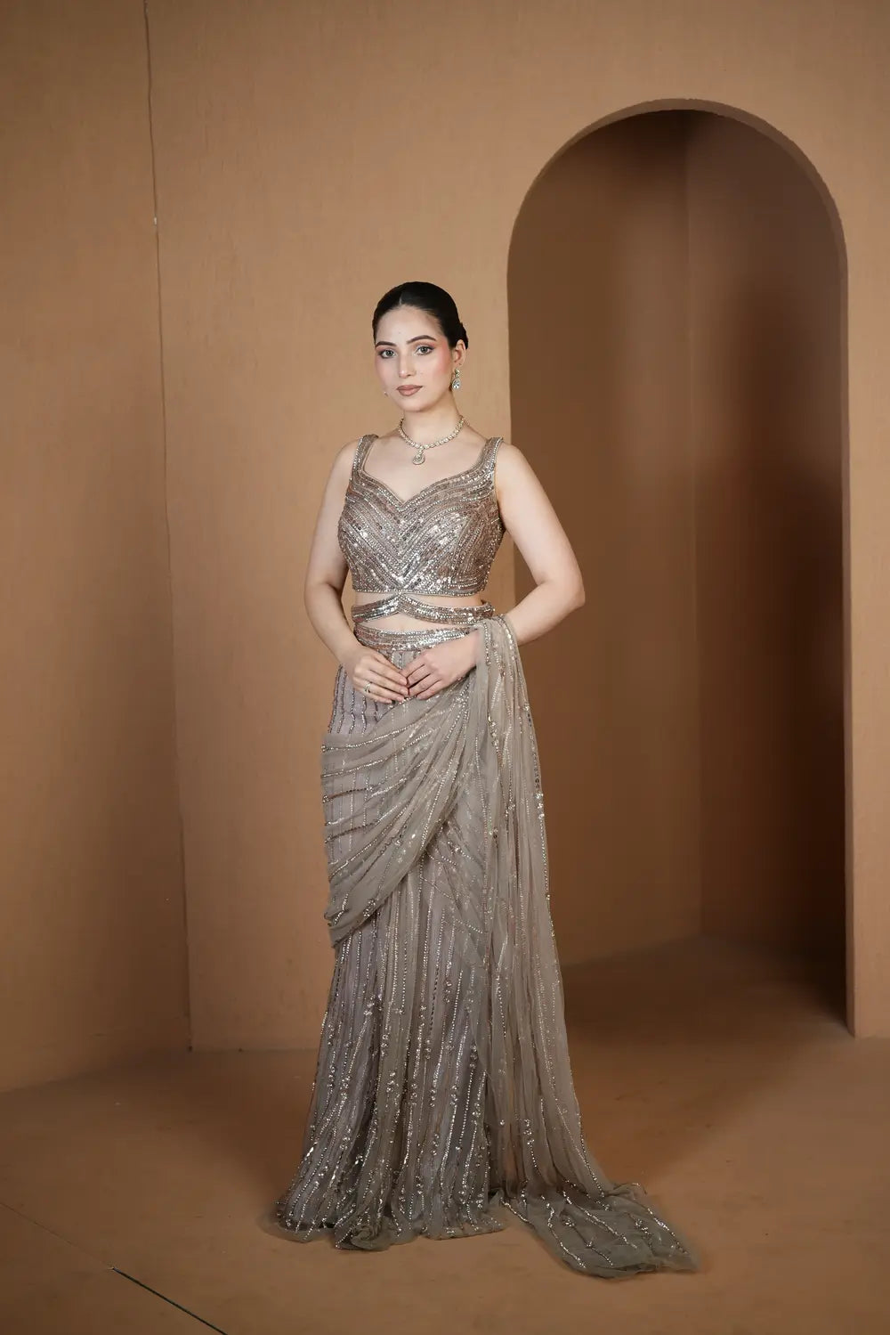 Regal Silver Sequined Saree