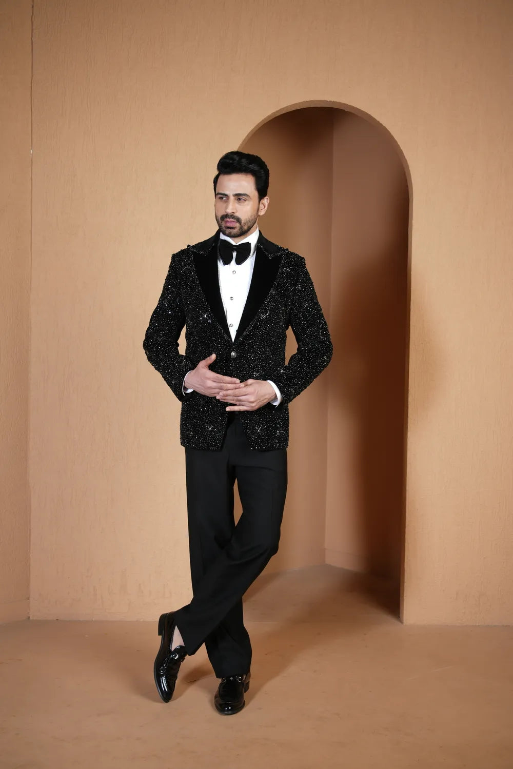 Black Embellished Tuxedo Set