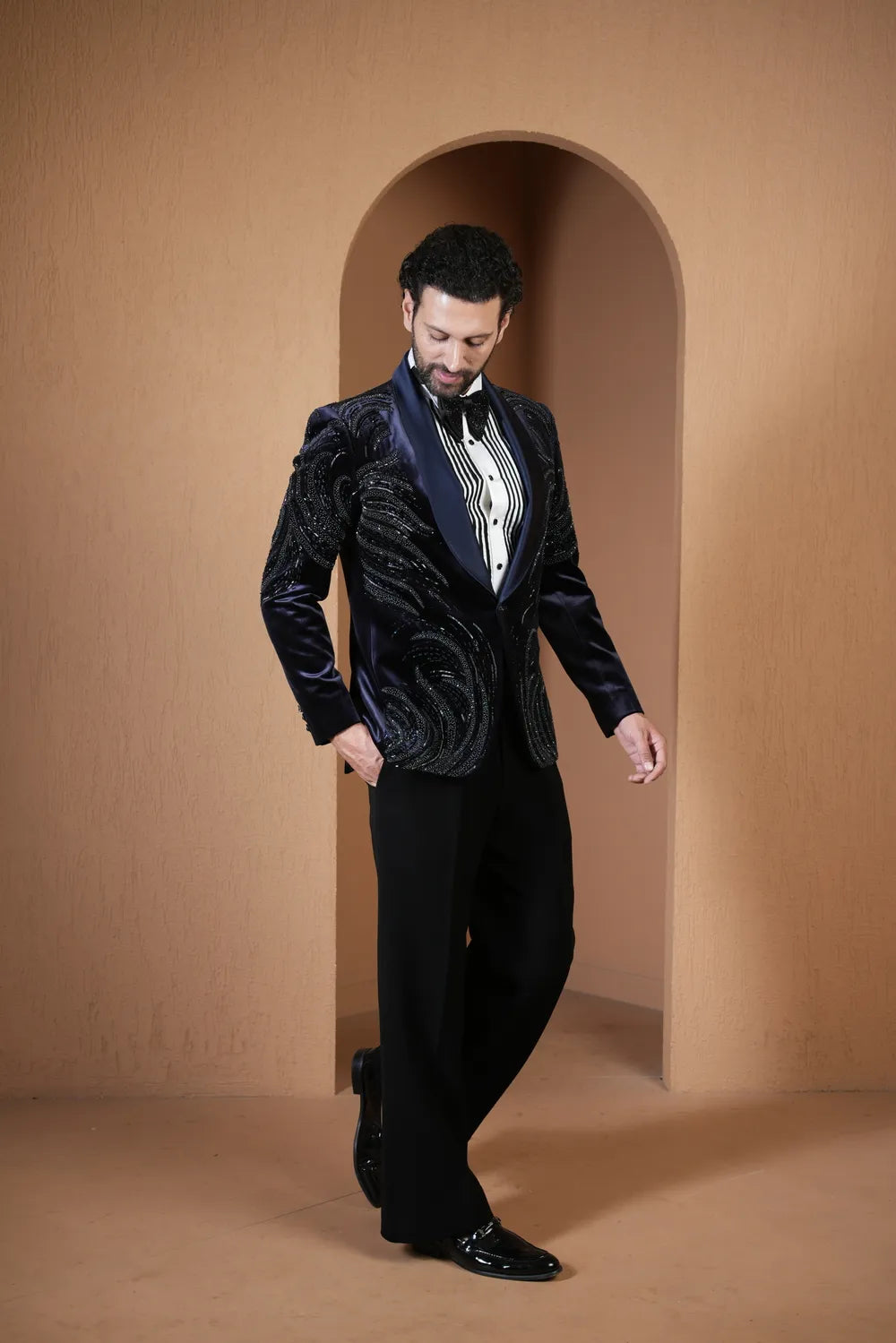 Plush Navy Velvet Tuxedo Set