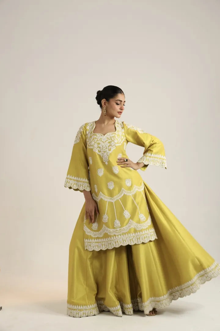 Zahara citron embroidered shrara set