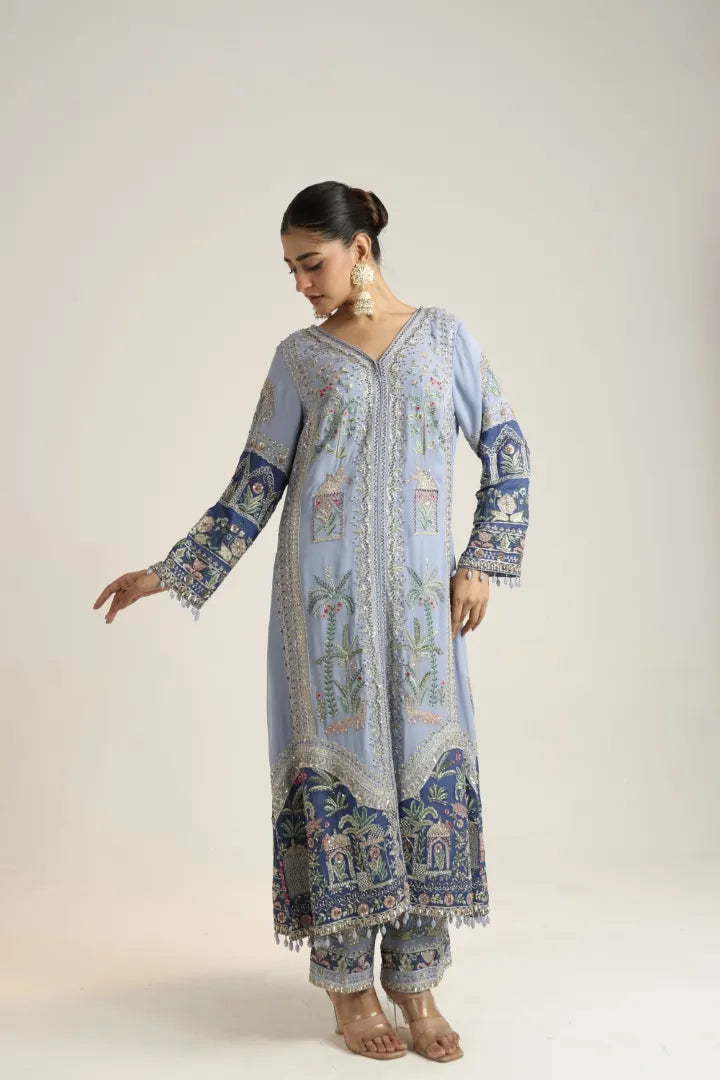 Mehmaal Azure Embroidered Kurta Set