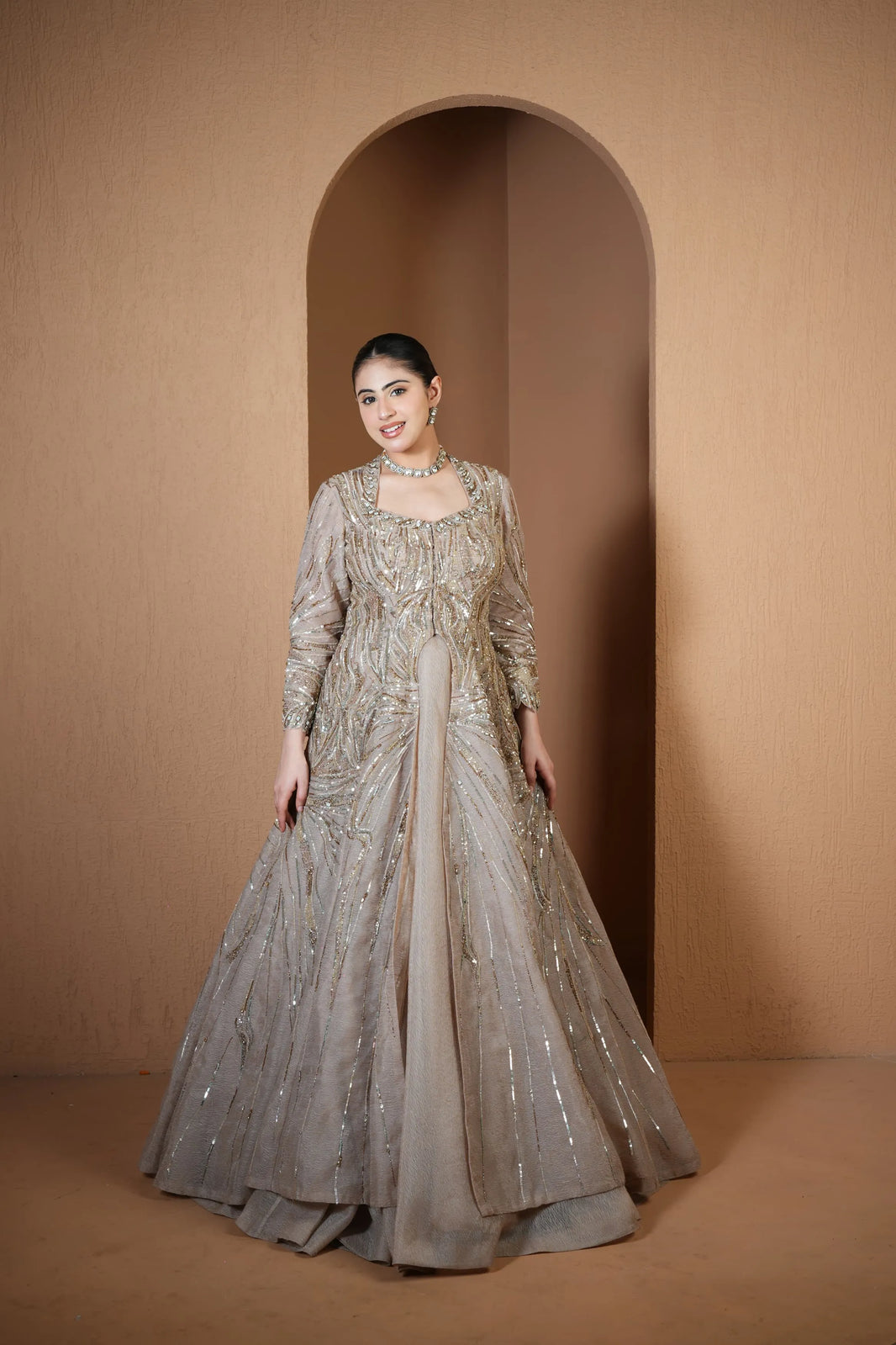 Champagne Sequin Jacket Lehenga Set