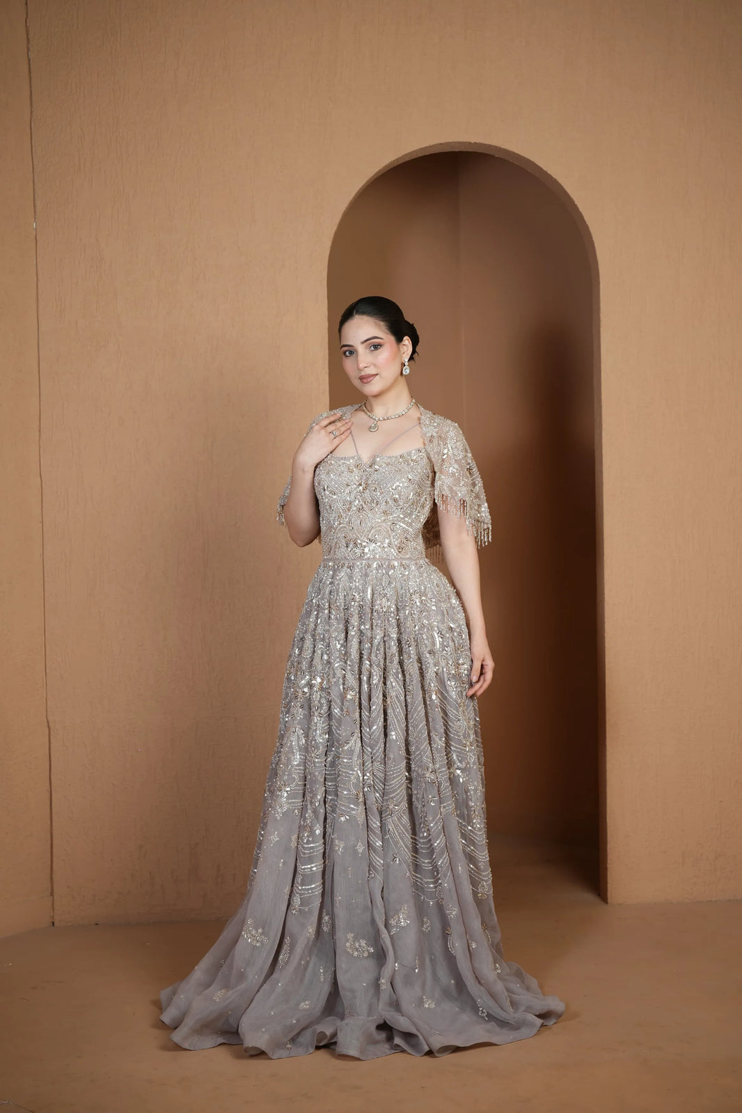 Silver Embroided Gala Gown